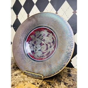 Signed Studio Pottery Iridescent Wabi Sabi Glaze Oxblood Wall Charger Plate Bowl